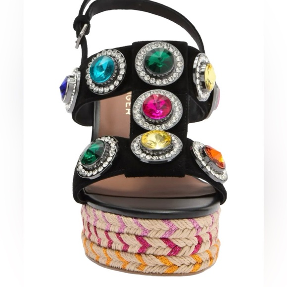 KURT GEIGER ~ Colorful Gemstone Embellished Black Wedge Espadrilles size 9.5 - Picture 6 of 10